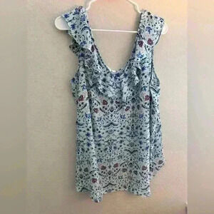 GAP Maternity Blue Floral Top XL Sleeveless Ruffle Summer Preppy